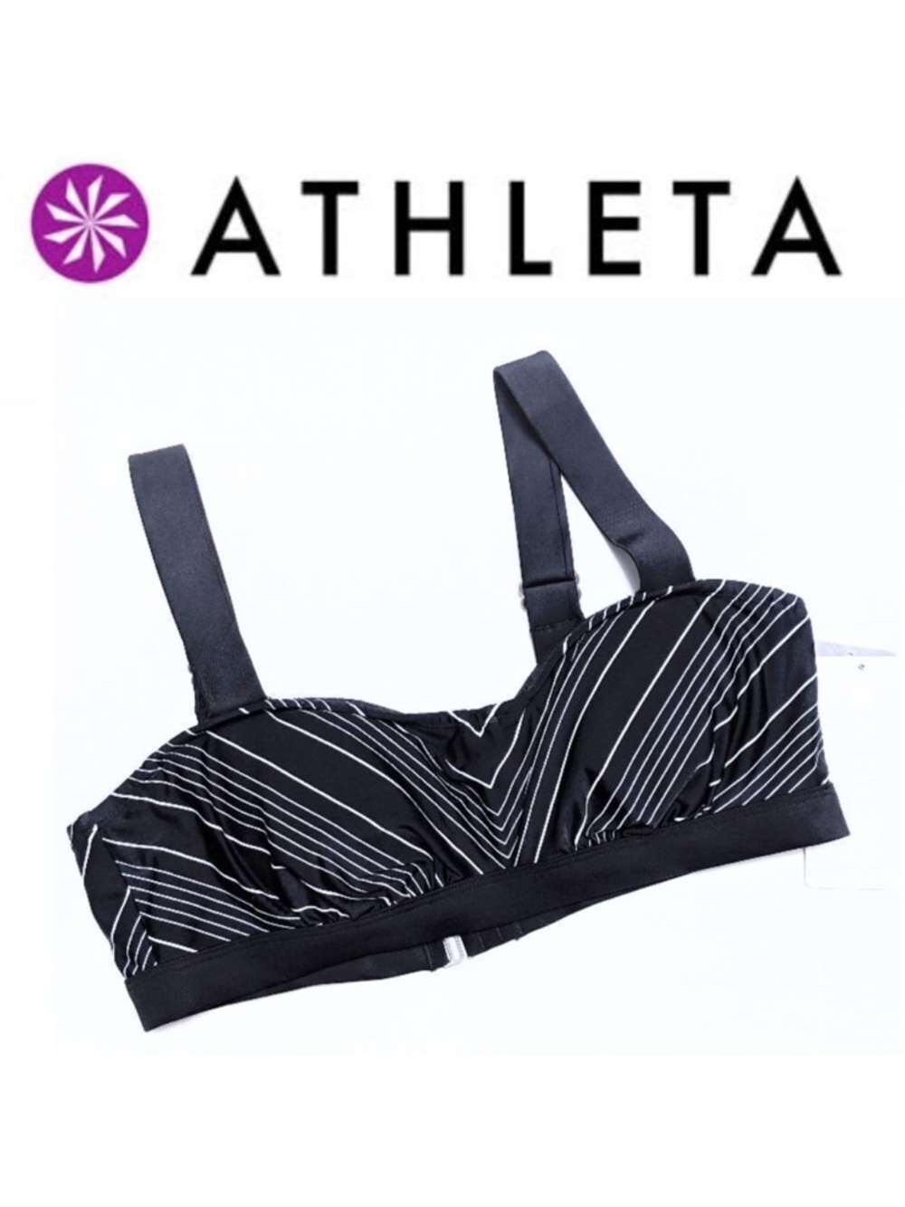 NWT ATHLETA Black White Chevron Bikini Top 34 B/C